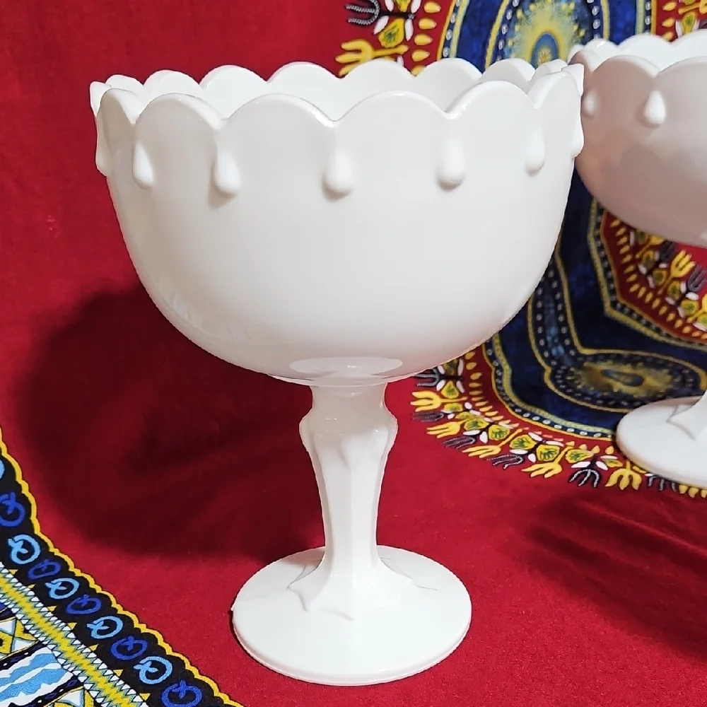 VTG Indiana Milk Glass Graduated Teardrop Compotes COLLECTOR SET OF 3 Wedding